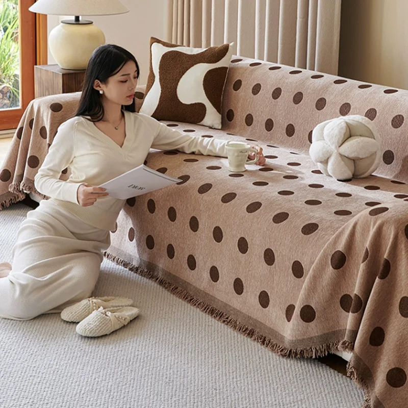 Coffee Dot Printed Sofa Towel for All Seasons Cozy Anti Cat Scratch Couch Cover for Living Room Multi-Purpose Soft Knee Blanket