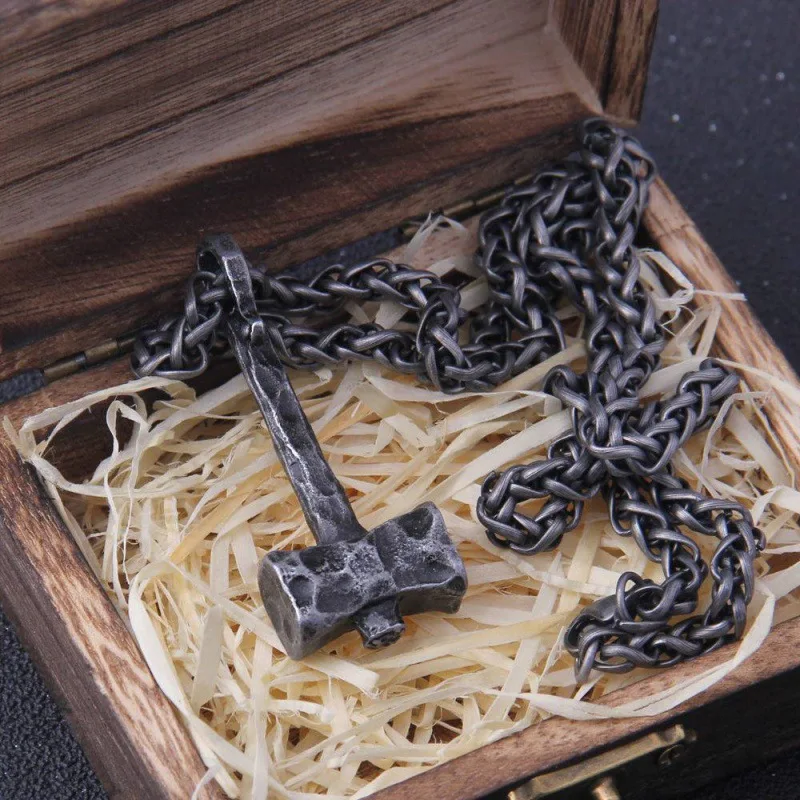 Vintage Viking  Thor's Hammer Pendant Necklace Men's Amulet Nordic Norwegian Style Jewelry Gift