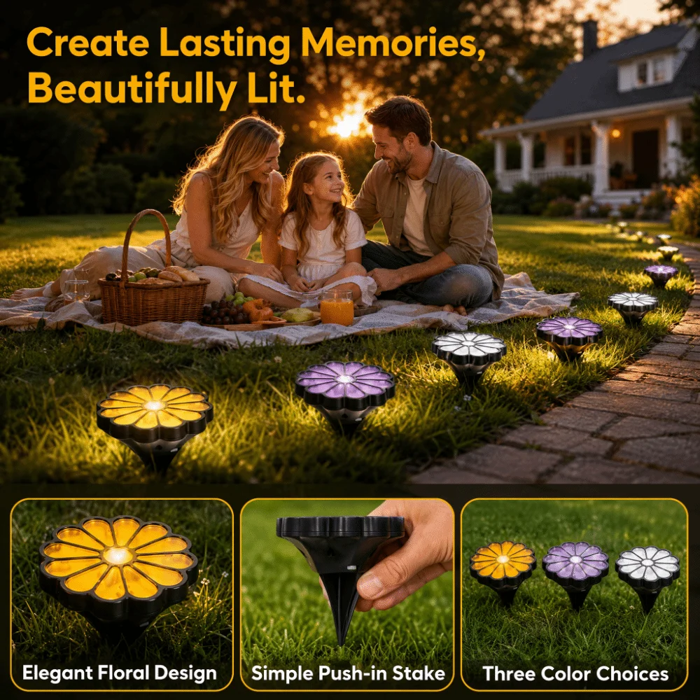 Waterproof Solar Daisy Flower Stake Lights LED Petal Shape Solar Flower Lights Ground Insert Simulation Daisy