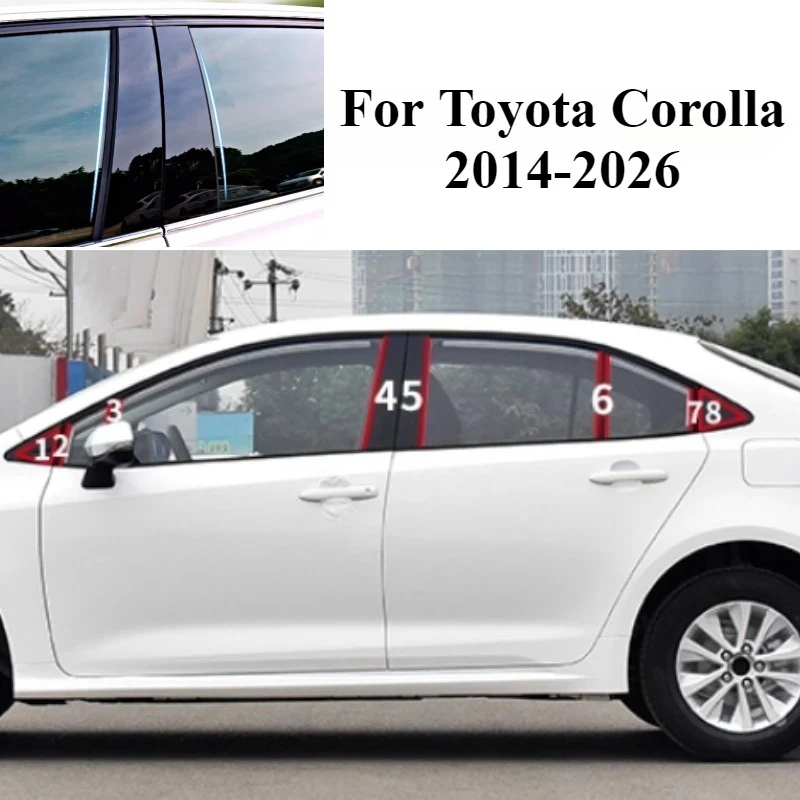 

Car Sticker For Toyota Corolla 2014-2026 Door Central Window Middle Column Trim Patch C-pillar Bright Black Cover Sedan