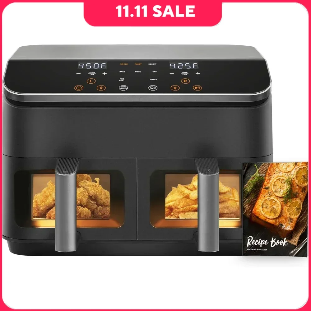 9Qt Air Fryers with Double Baskets, 130 Recipes and Temperature Control, 8-in-1 Non Stick Air Fryers