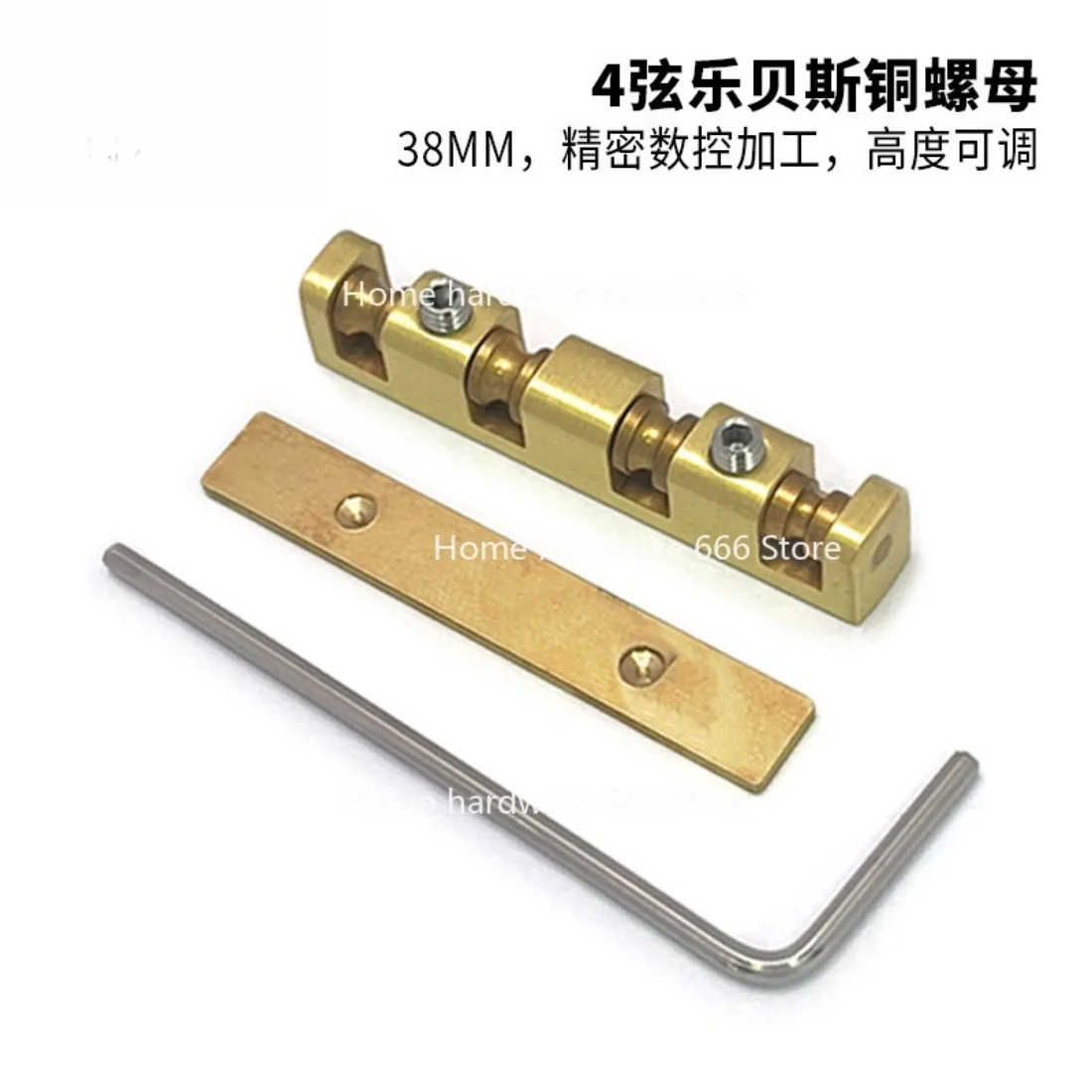 4-String Bass Brass String Pillow 38 Mm, Precision CNC Machining, Adjustable Height, Roller Type String Pillow Height 7mm