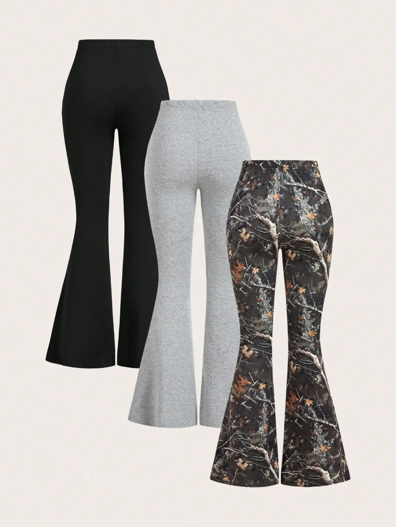 3-piece set - Slimming decorative flared pants for women, high-waisted, elasticated long pants