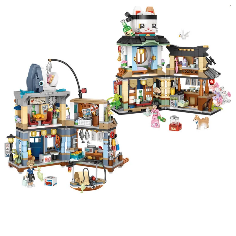 Loz Building Blocks 1232.1231 Folding Izakaya Aquatic Store Japanese Street View Mini building blocks children\'s toy assembly