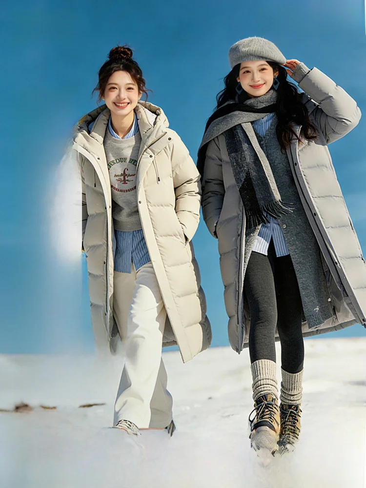 

Snow Flng Long Goose down Jaet Hooded Outdoor Cold Resistant Thi Casual ex Youth Faion Urban Sle Zipper Closure