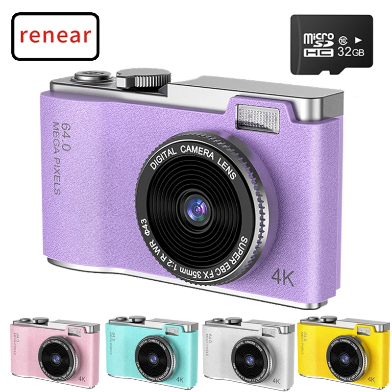 Câmera Digital HD para Iniciantes, Autofoco Vlogging Camera, 2.4 ", 64MP, Recarregável, Fotografia Presente, Kid, Filmadora