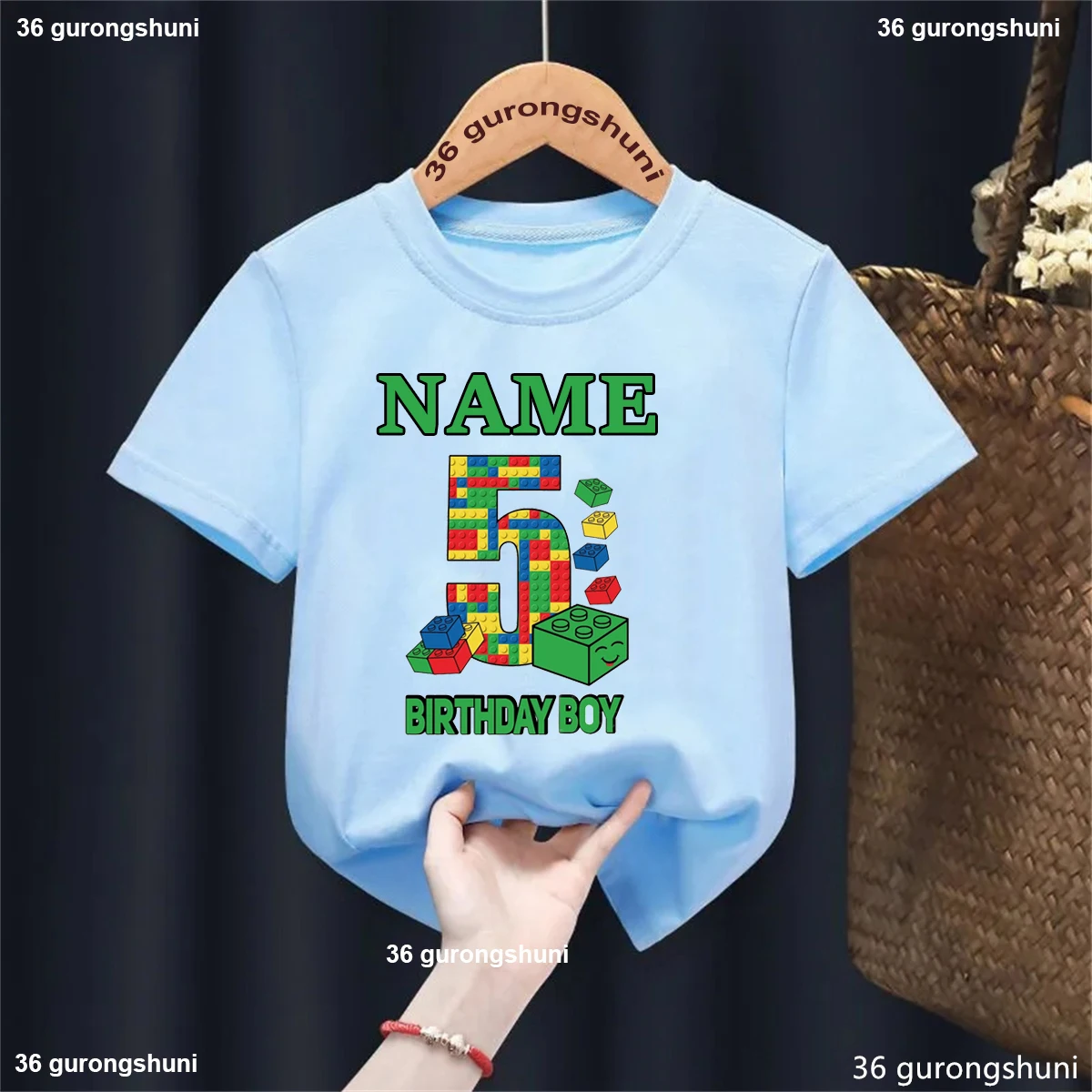 Personalized Name Building Blocks 1-10 Birthday Boys T-shirt Funny Block Graphic Print kids T-shirt Gifts boy Birthday Clothing