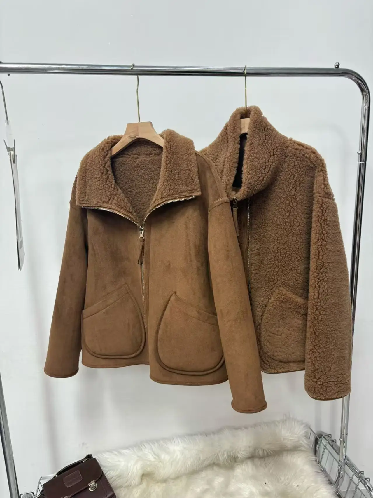 Płaszcz z futra damski 2025 Nowa koreańska moda styl casual zimowe ubrania damskie dwustronne