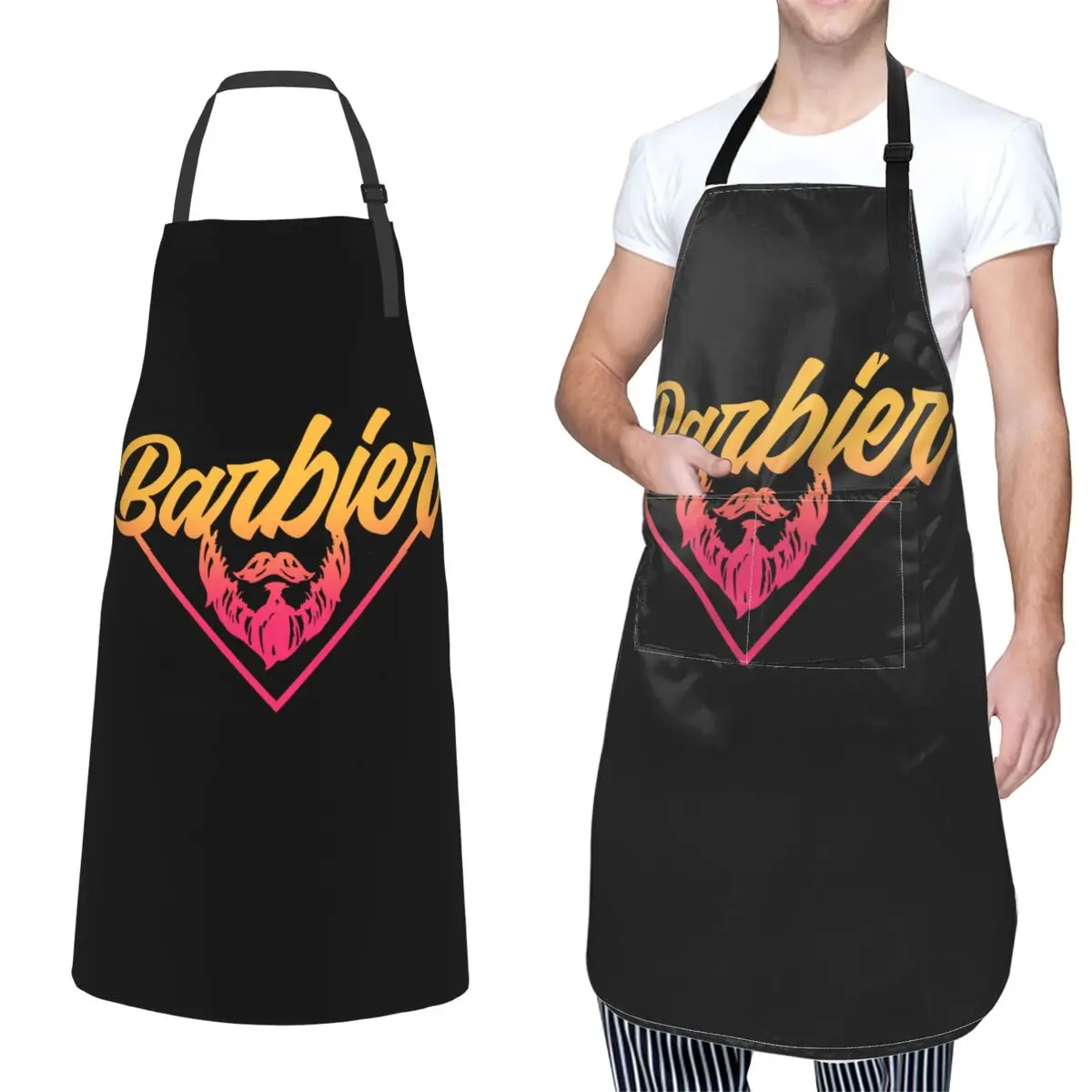 Gifts for Men Women Barber Apron Merch Hair Razor Scissors Barbershop Haircut Baking Aprons Adjustable with 2 Pockets