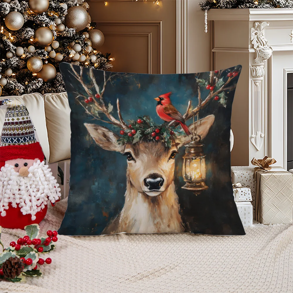 Funda de almohada de ciervo navideño, diseño festivo festivo, decoración de sofá y dormitorio, perfecta para sala de estar, 1ud.