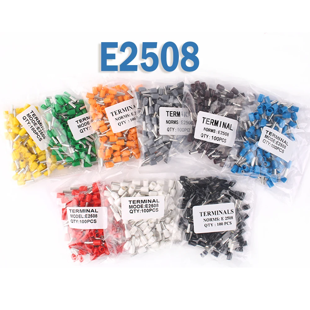 DIANQI E2508 Tube insulating terminals 2.5MM2 100PCS/Pack Insulated Cable Wire Connector Insulating Crimp Terminal Connector E-