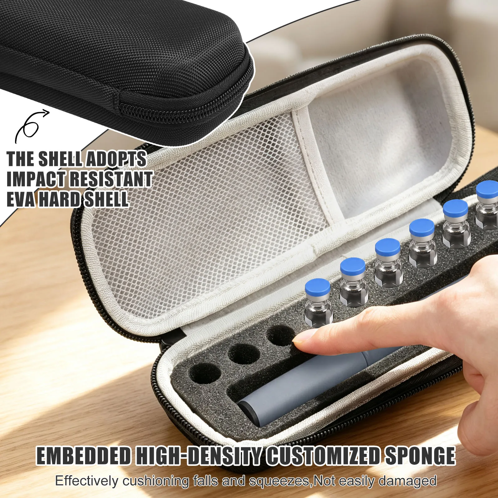 Insulin Vial Carrying Case Fridge Portable Peptide Vial Storage Box Foam Protective Hard Shell Vial Pens and Needle Organizer