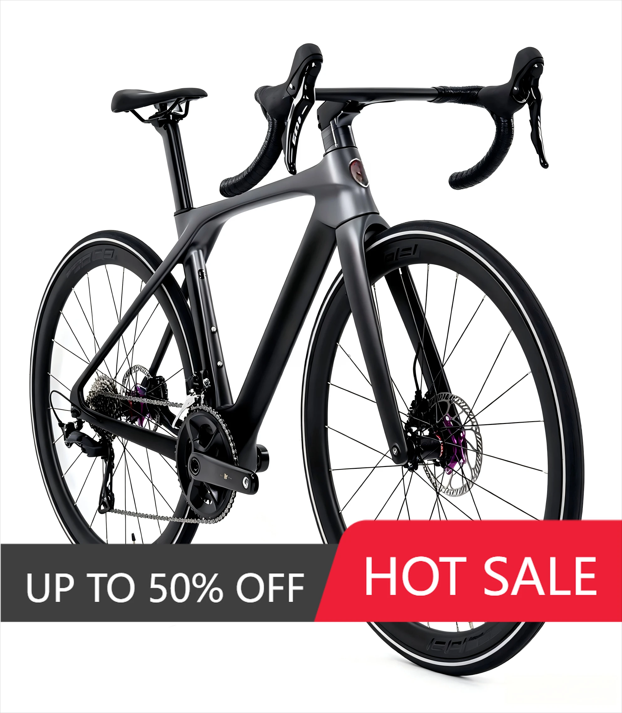WWE Carbon Fiber Road Bike 700C Racing Bike 24 Speed Hydraulic Disc Brake Carbon Fiber Handlebar, Aviation Frame, Lightweight