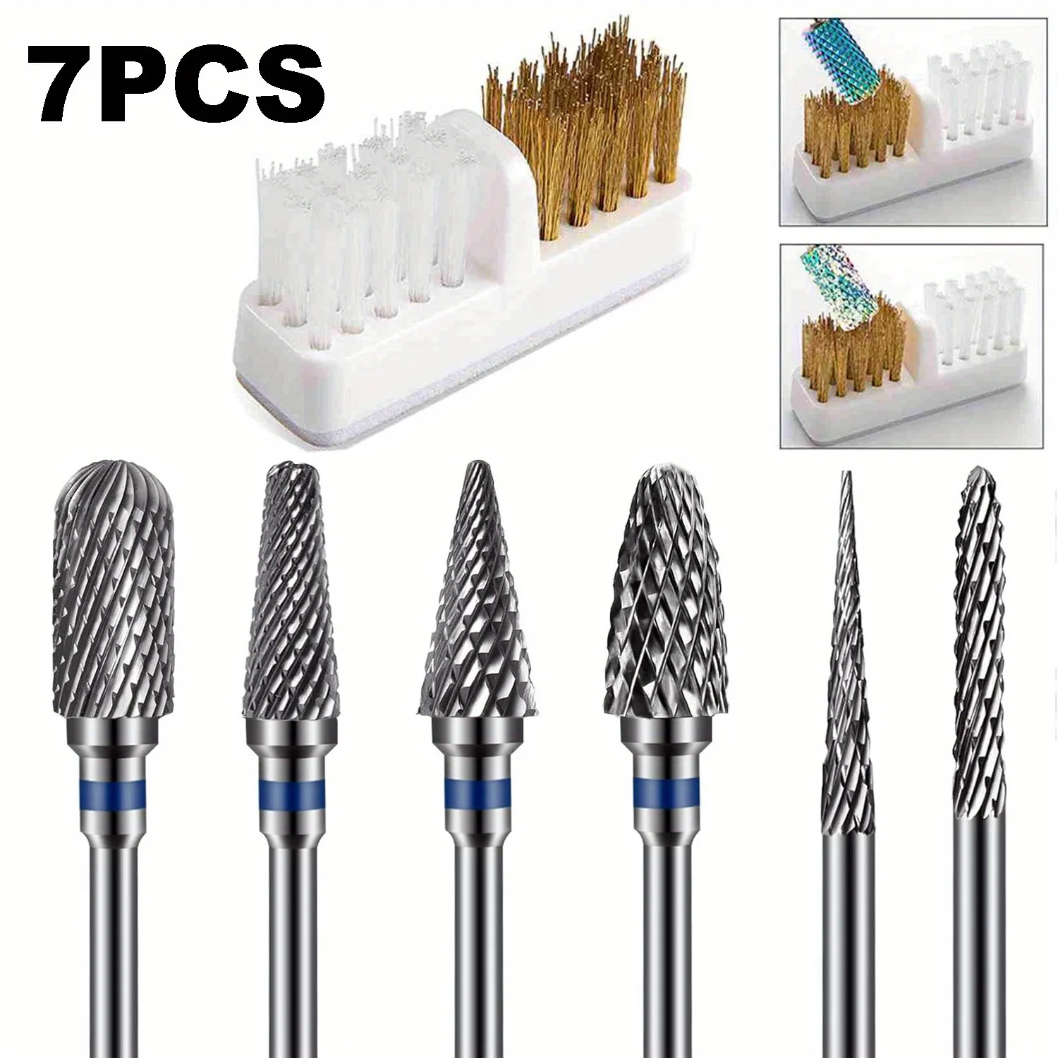 

6PCS Nail Drill Bit Set with Cleaning Brush, 3/32" Professional Tungsten Carbide Nail Drill Bits, Cuticle Nail Drill Bits