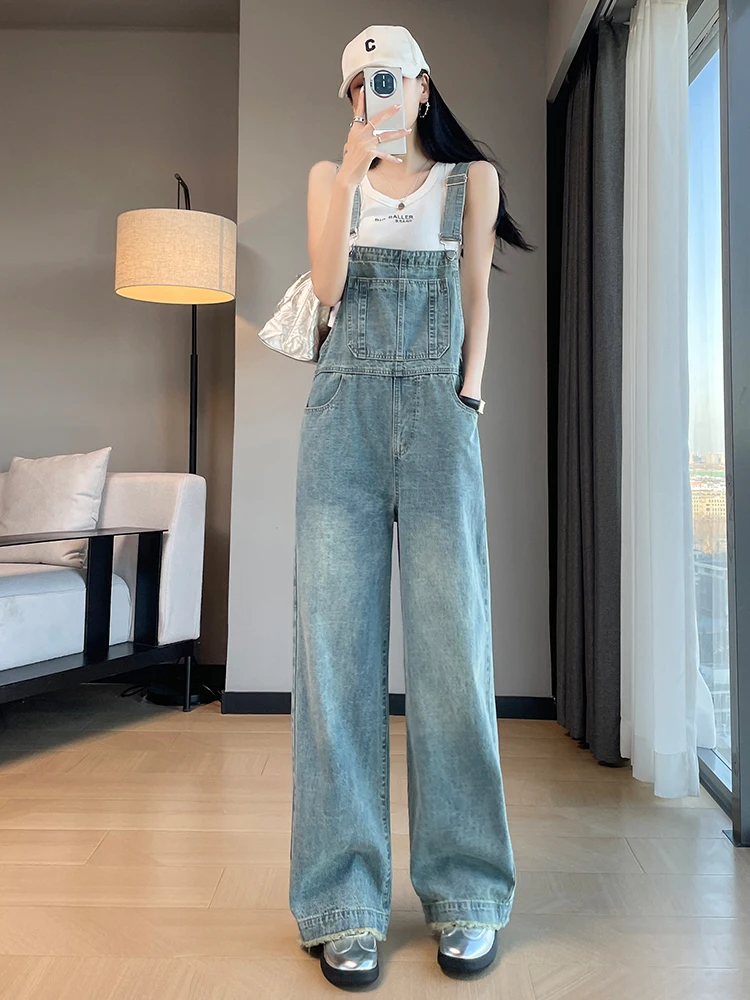 

High Waist Wide Leg Denim Overalls Women's Fashion Korean Style Spring Summer New Loose Slimming Age-Defying One-Piece Pants