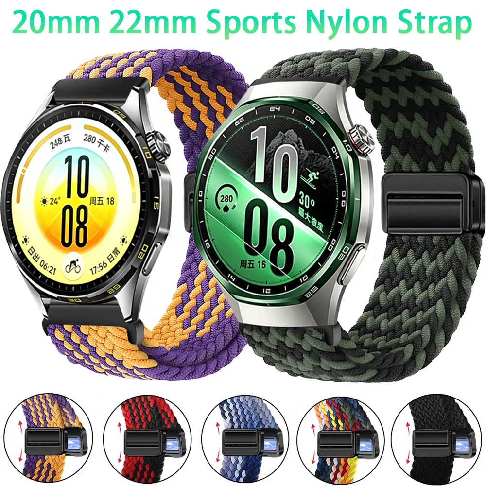 20/22mm Nylon-Armband für Huawei Watch 5 GT7 Pro GT6 Pro GT5 GT4-3-2 46mm GT Runner 2 Magnetknopf-Armband Huawei Watch 4 Pro