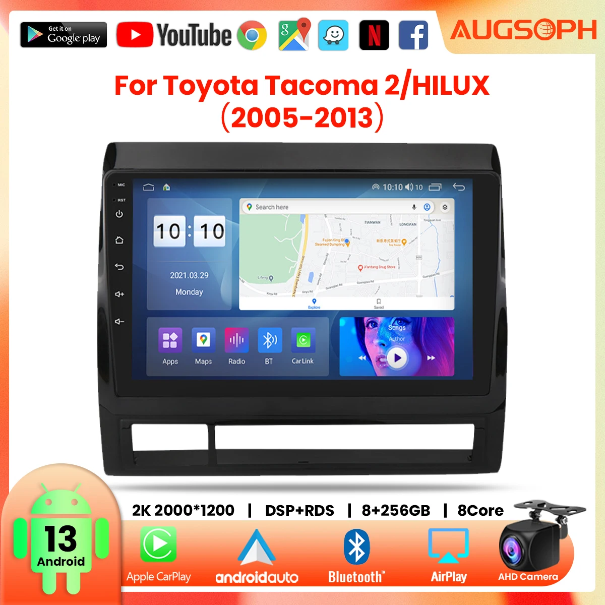 

Android 13 Car Radio For Toyota Tacoma 2 Hilux 2005-2013, 9inch 2K Multimedia Player With 4G Carplay & 2Din GPS Navigation