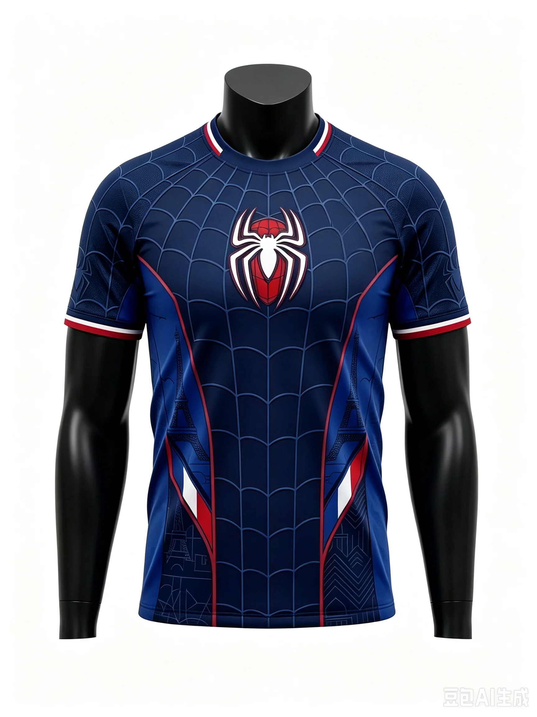 Parent‑child Spider Hero 3D Print Football Jersey Navy Blue Web Pattern Short Sleeve T‑Shirt 100% Polyester Family Matching