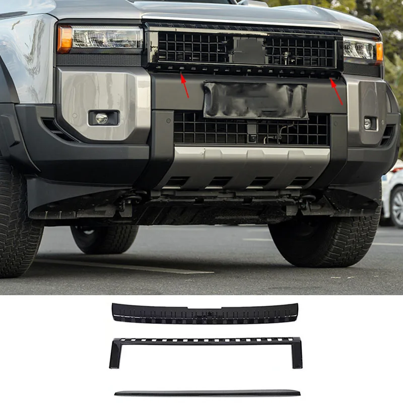 FOR Toyota Land Cruiser Prado LC250 2024-2026 ABS carbon Black hood strip front bumper grill forming strip cover trim 3PCS