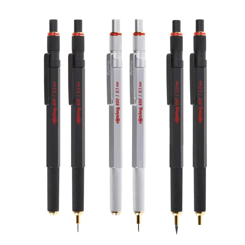 Rotring 800 0.5/0.7Mm Volledig Metalen Tekening Automatisch Potlood Zwart Zilver Professionele Handgetekende Ontwerp Activiteit Potlood Set