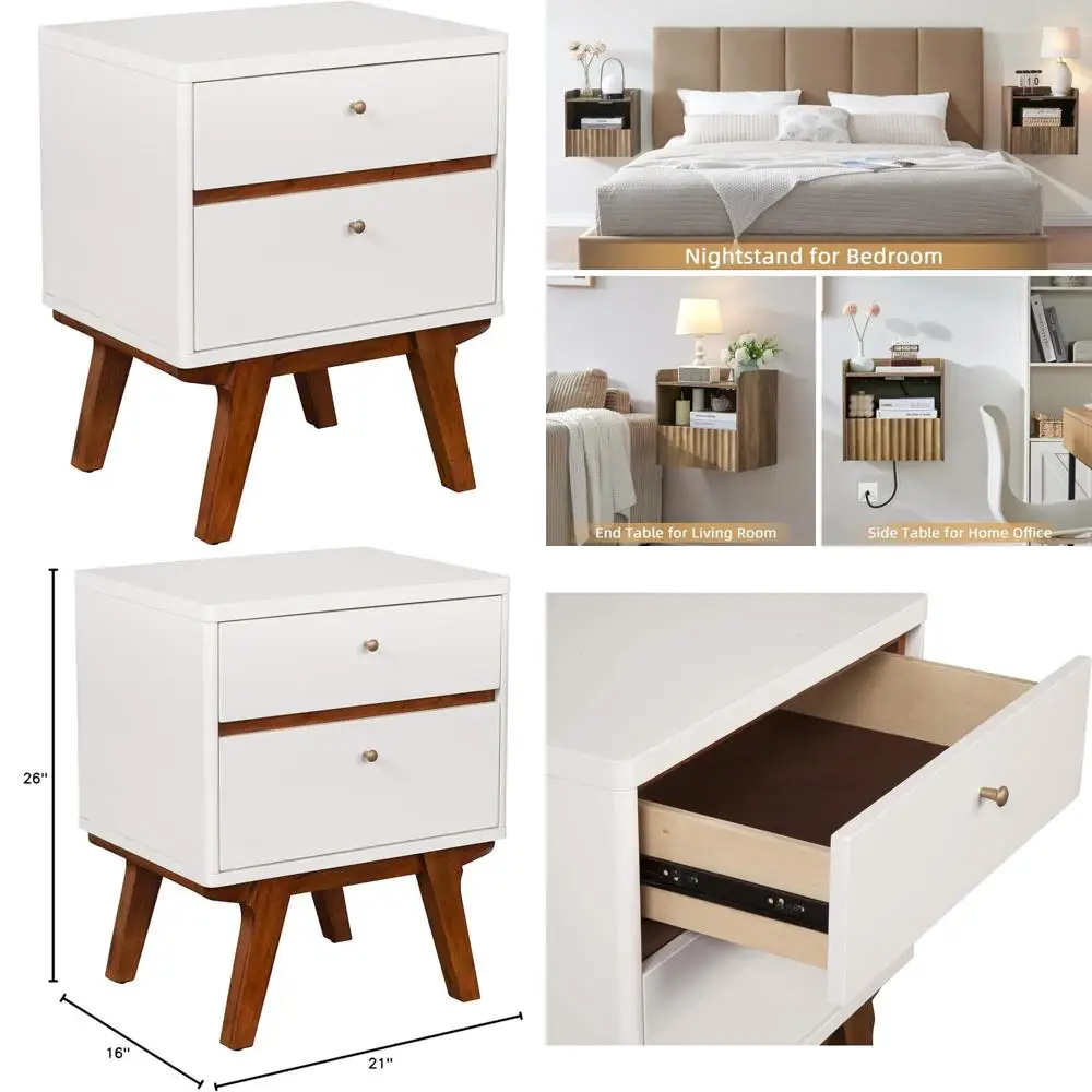 White Nightstand with Acorn Accents, 21 Wide x 16 Deep x 26 Tall, Dakota Style Bedside Table