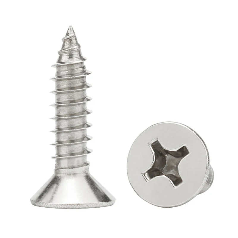 Cross Phillips Countersunk Flat Head Self Tapping Wood Screw M1 M1.2 M1.4 M1.7 M2 M2.2 M2.6 M3 M3.5 M4 M5 M6 304 Stainless Steel