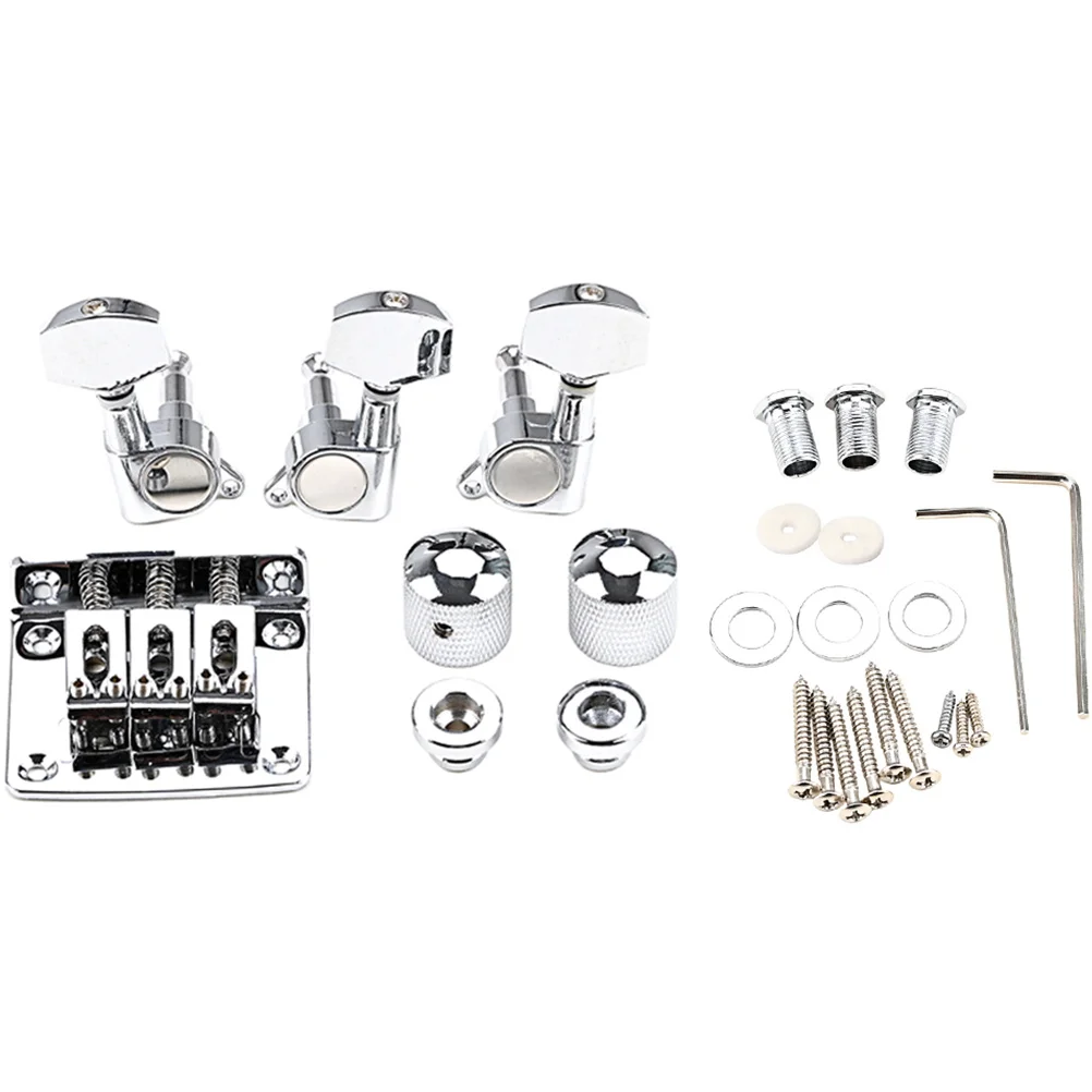 

1 set 1 Set Vintage Metal Guitar Bridge Kit Durable 3-String Replacement Parts Tuning Peg Saddle Accessories Luthier Supplies