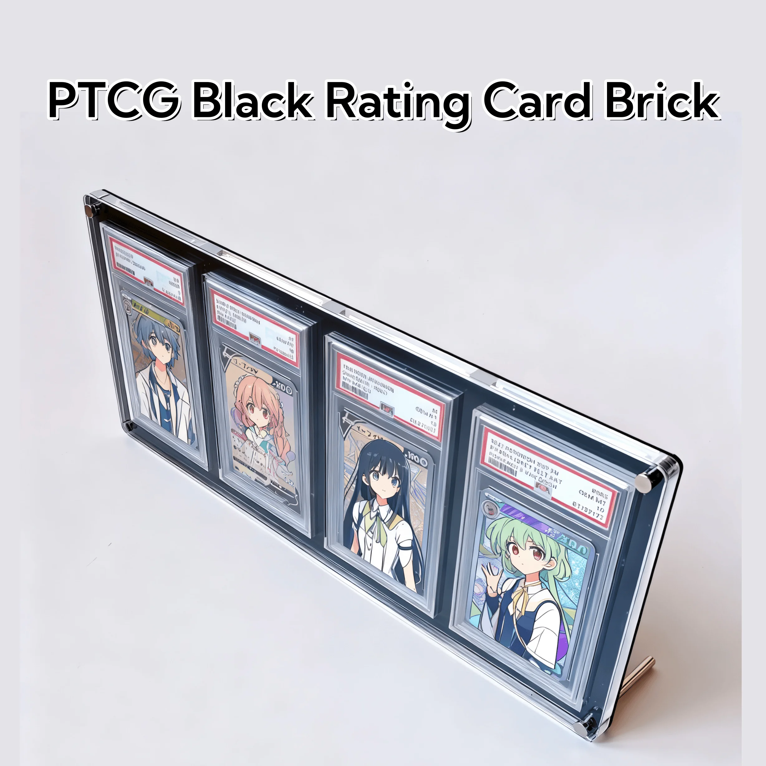 4-Slot Black Graded Card Stand Black Acrylic Display Holder for PTCG Rating Card Trading Cards Crystal Clear Edges