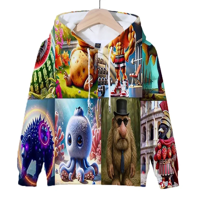 TUNG Italian Brainrot Shimpanzinni Bananini Повседневная толстовка с капюшоном Tralalero Tralala Толстовка с капюшоном Спортивные толстовки с длинными рукавами Детские толстовки