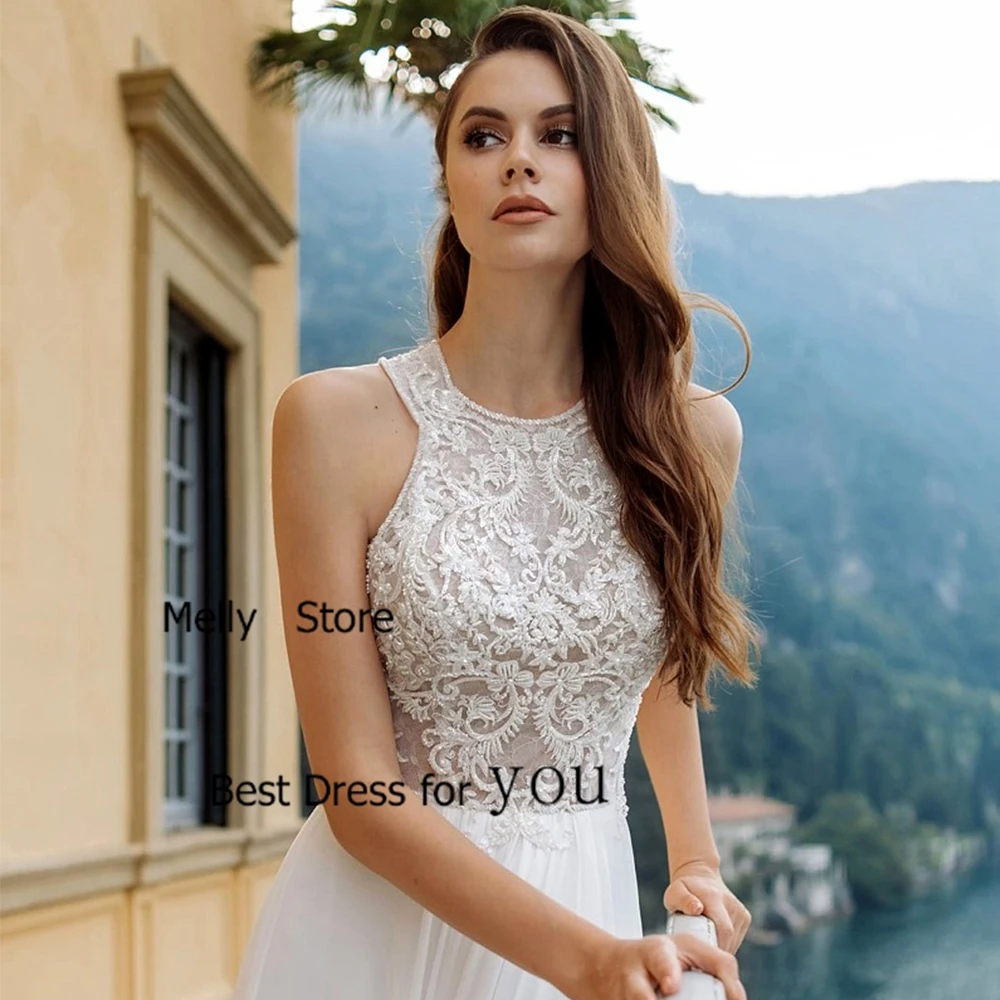 Robes De mariée simples Scoop avec mousseline De soie 2025 été Court Train sans manches Court Train robes De mariée une ligne Vestido De Novia