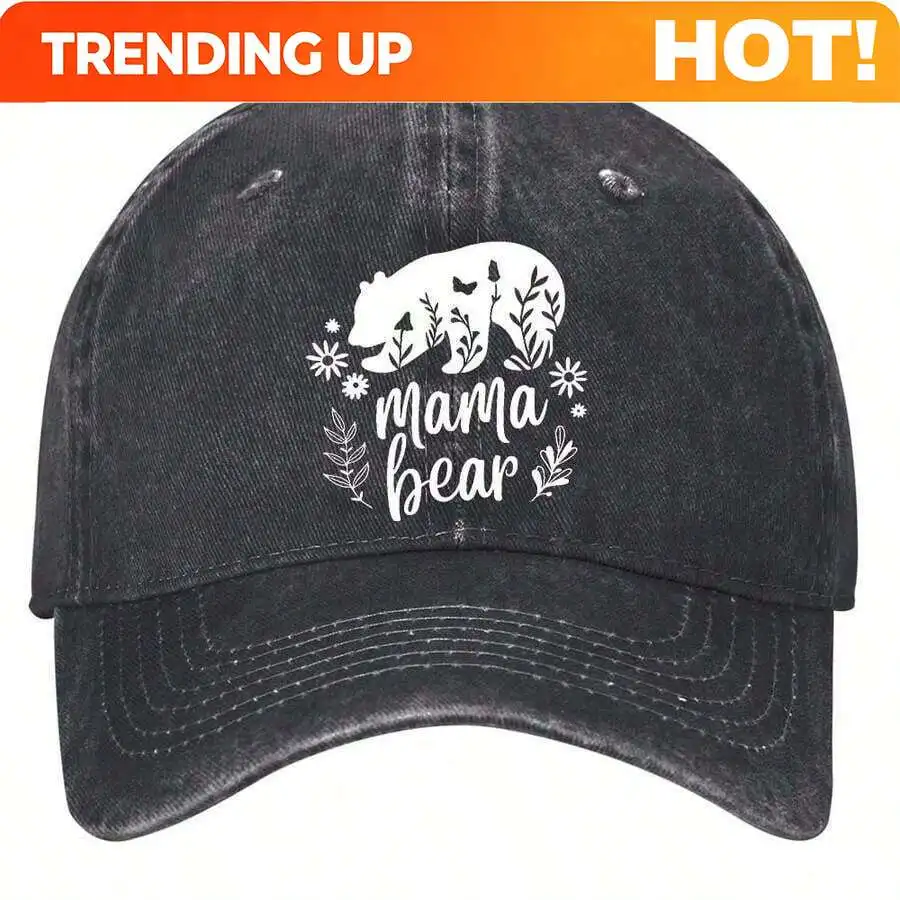 Of Mama Bear With Flowers And Leaves Hats Vintage Washed Baseball Cap
