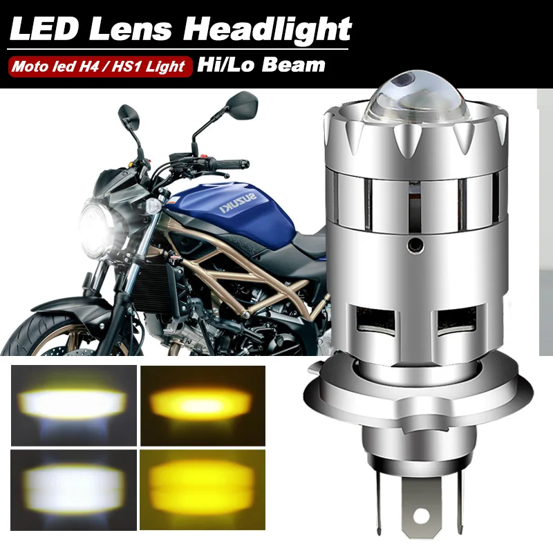 1PC For Suzuki SV650 H4 9003 HS1 Motorcycle LED Headlight Lens Bulbs High & Low Beam 9600lm Dual Color White Yellow 6000K CANbus