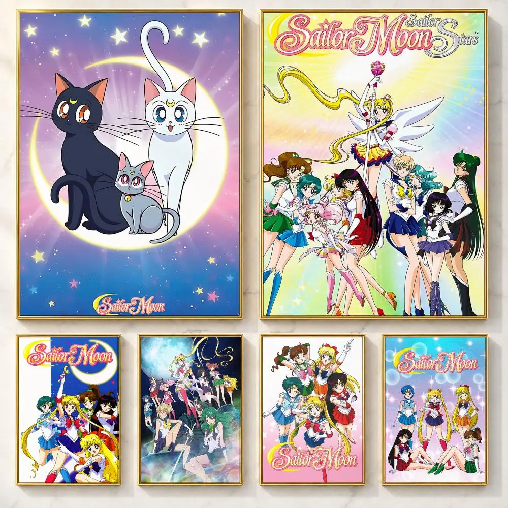Precision Anime S-Sailor MoonS Poster Self-adhesive Art Poster Decoracion Painting Wall Art White Kraft Paper Home Decor