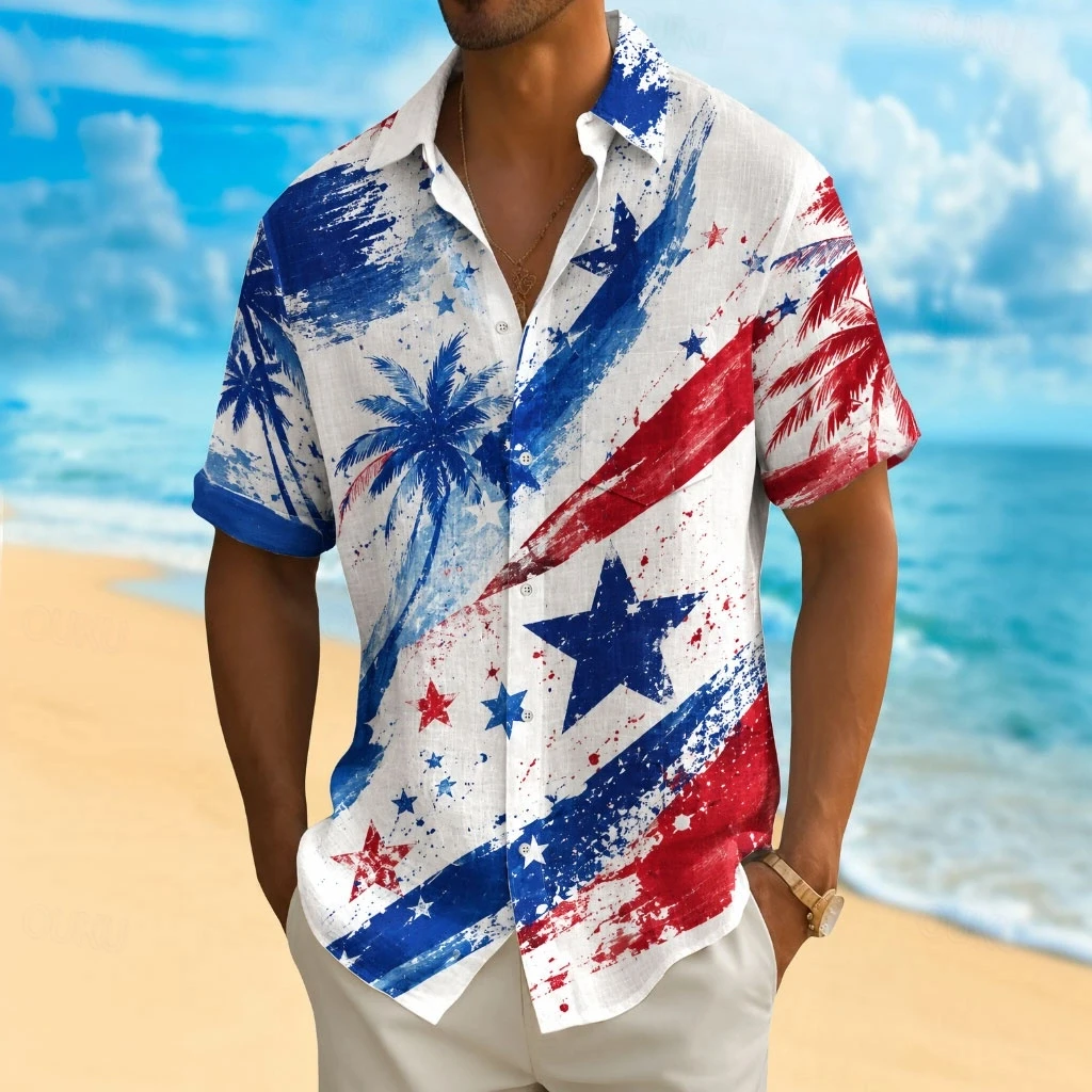 2026 250th Anniversary Mens USA Flag Shirt Summer Short Sleeve Patriotic Streetwear 3D Print Lapel Single Pocket Button Down Top