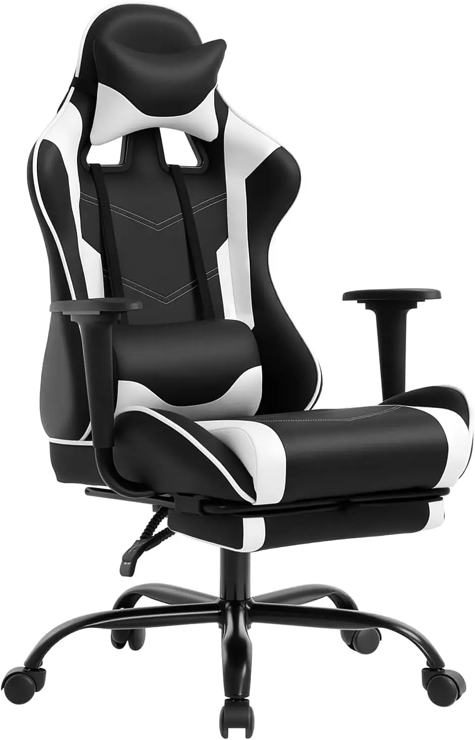 

Ergonomic Gaming Chair White Reclining Computer Seat Lumbar Support Headrest Adjustable Footrest 360 Swivel Heavy Duty Wheels