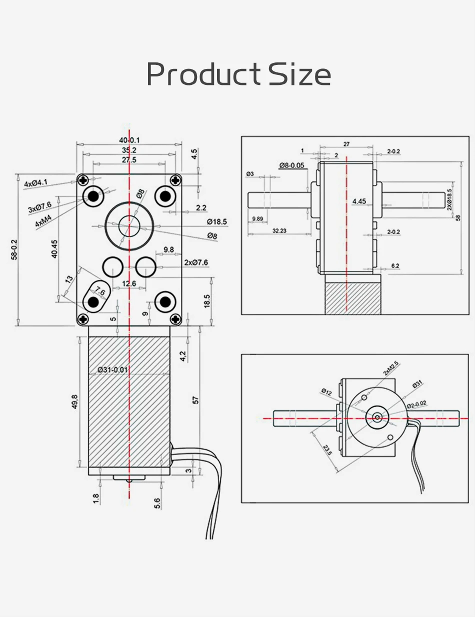 Bringsmart 12V Doppelwellen-Gleichstrommotor mit Schneckengetriebe, hohes Drehmoment 70KG.CM, 24 Volt Motor mit D-Welle, Schneckenreduzierer, reversierbar – Detail 1