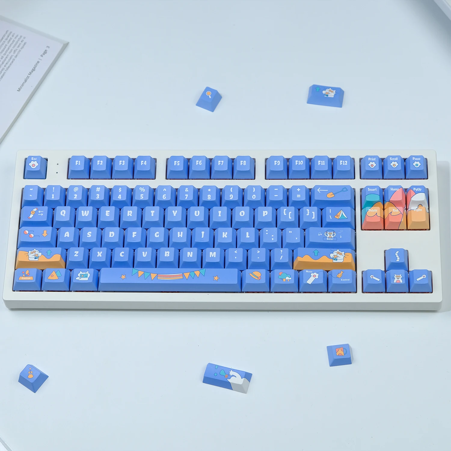 KYOMOT Camping Cats Keycaps Cherry Profile PBT Dye Sub129 Keys Anime Games Keycap for MX Switch DIY Layout Mechanical Keyboard