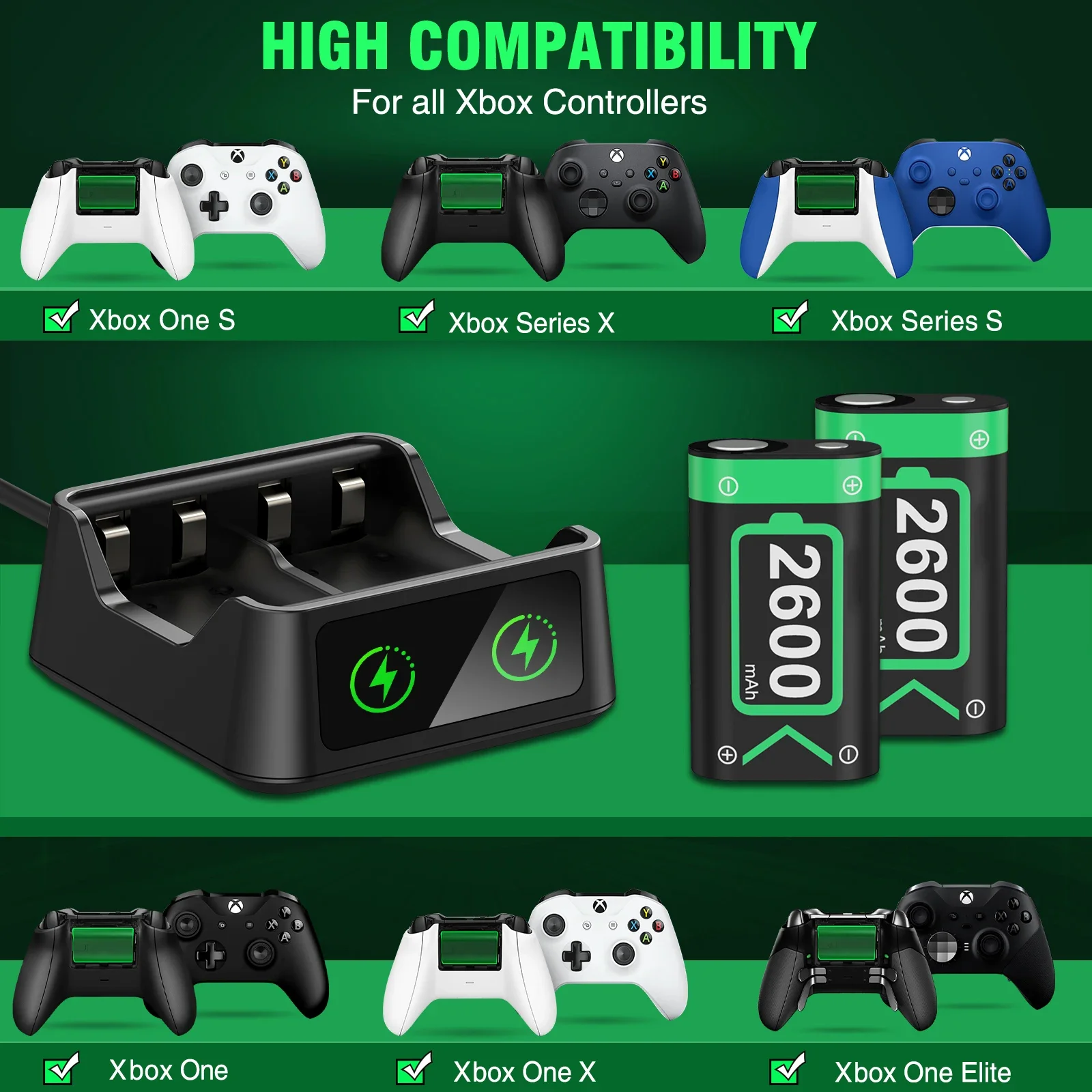 DinoFire Q81 für Xbox-Controller, wiederaufladbare Akkupacks für Xbox Series X/S & Xbox One, Xbox One Akku mit Ladekabel – Detail 4