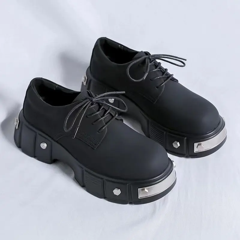 Britischer Stil dicker Boden erhöht Tilta Leder Herren Nische High Sense Funktion Big Head Round Head Nische Derby Schuhe