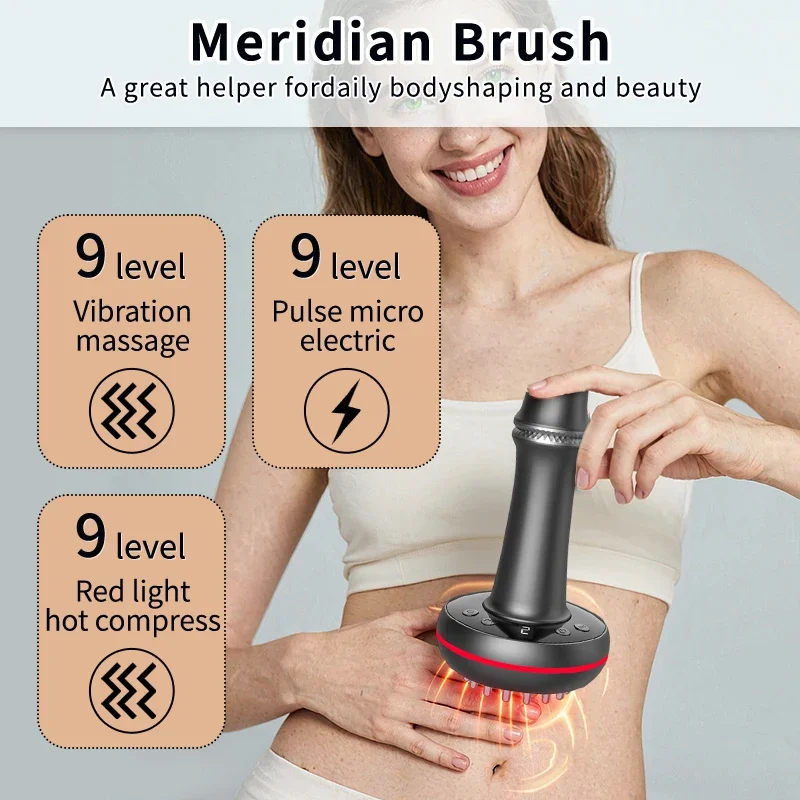 

Электрическая щетка-меридиан, красный свет, терапия для похудения, нагрев, соскабливание, массаж, антицеллюлитная сжигатель жира, микротоковая гуаша