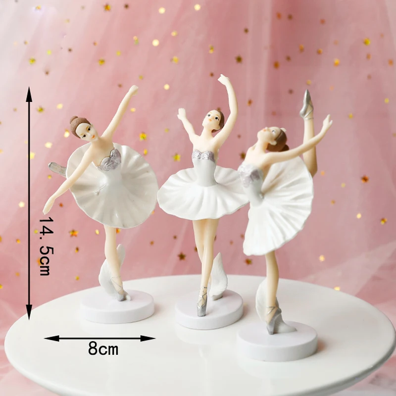 White Pink Ballet Girls Decoration Hook Flower Happy Birthday Cake Topper Wedding Bride for Party Supplies Baking Love Gifts