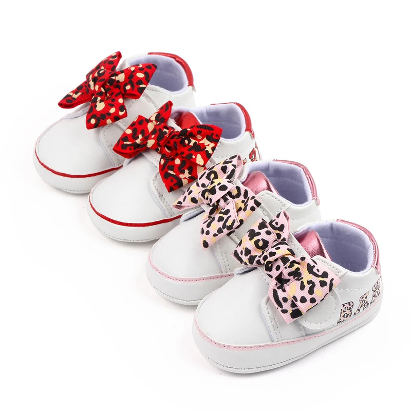 2023-07-23 Lioraitiin 0-18M Newborn Baby Girl Sneaker antypoślizgowe litery z kokardą wzór w cętki pierwsze buty do chodzenia