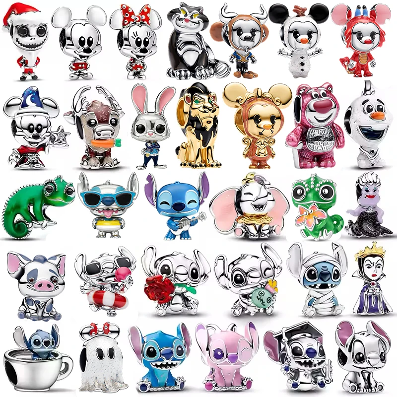Potdemiel, cuentas de plata de ley 925 con motivos de Disney, Minnie y Stitch, compatibles con pulseras y collares de 3 mm, para mujer. Ideales para crear joyas de lujo y regalos originales.
