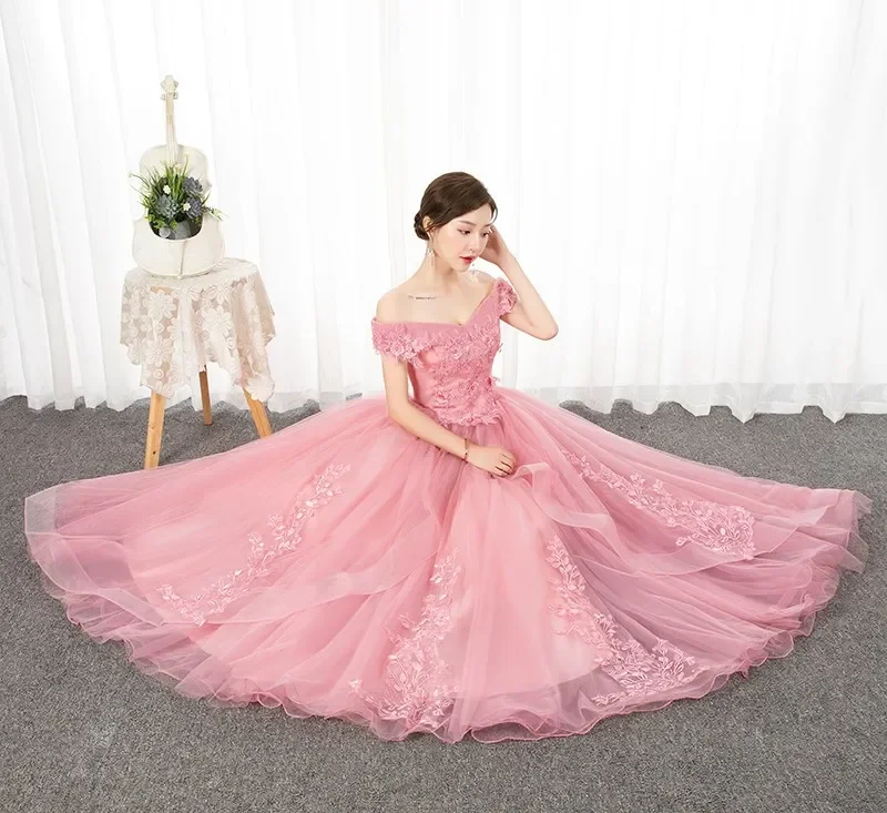 فساتين أميرة Quinceanera ، وردي ، قبالة الكتف ، ثوب الكرة ، حجم كبير 15