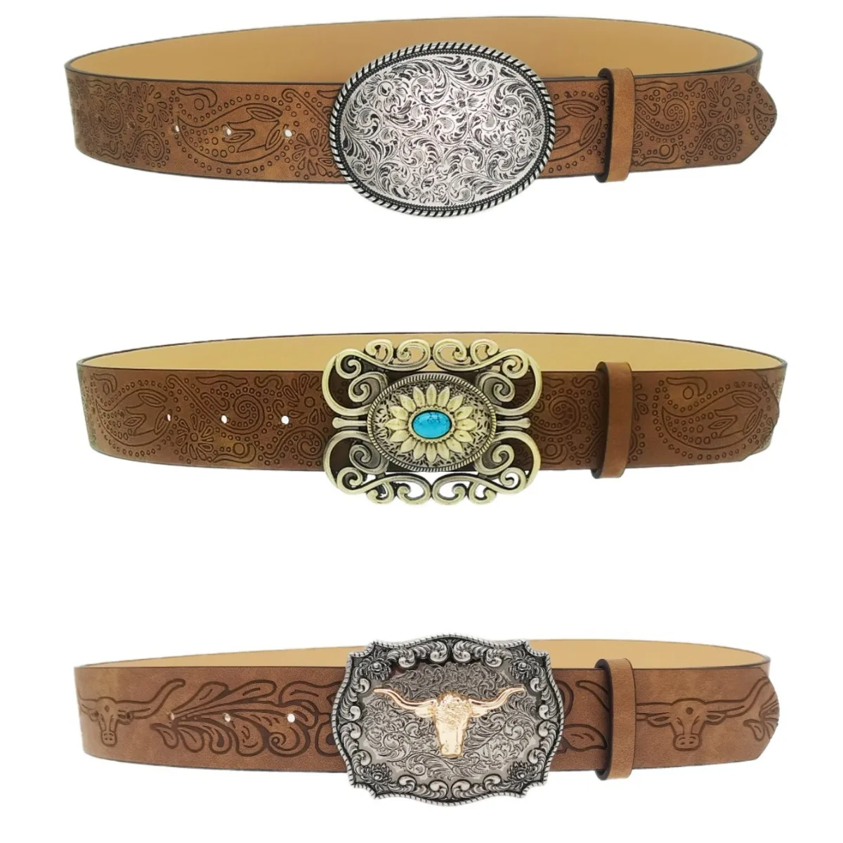 Vintage western cowboy wind cowboy buckle printed belt 2025