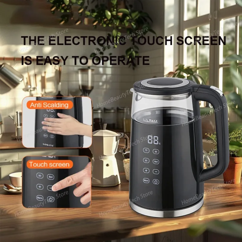 1.7L Electric Kettle, Smart Touch Screen Temperature Control, Automatic Power-off, Glass Boiling Water Kettle,Health Care Kettle
