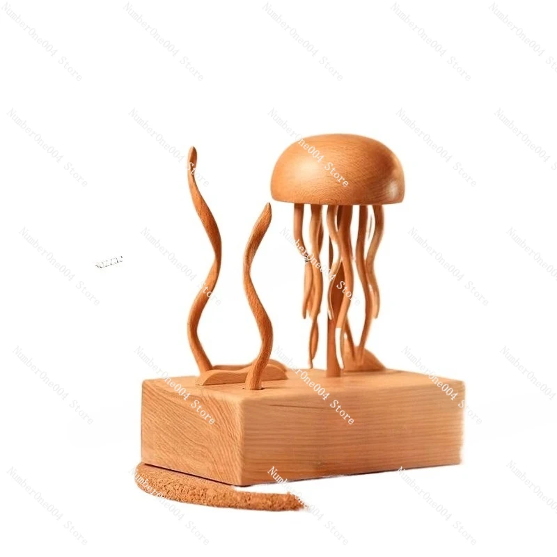 صندوق الموسيقى الميكانيكي الخشبي على شكل قنديل البحر على شكل قلب مصنوعات خشبية ذكية إبداعية