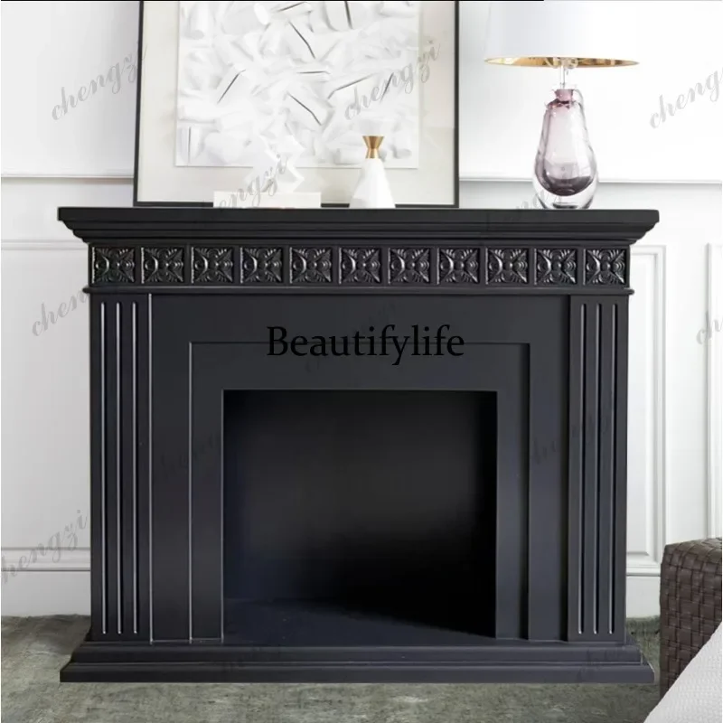 D80 American simple fireplace decorative cabinet solid wood carving retro homestay fireplace rack