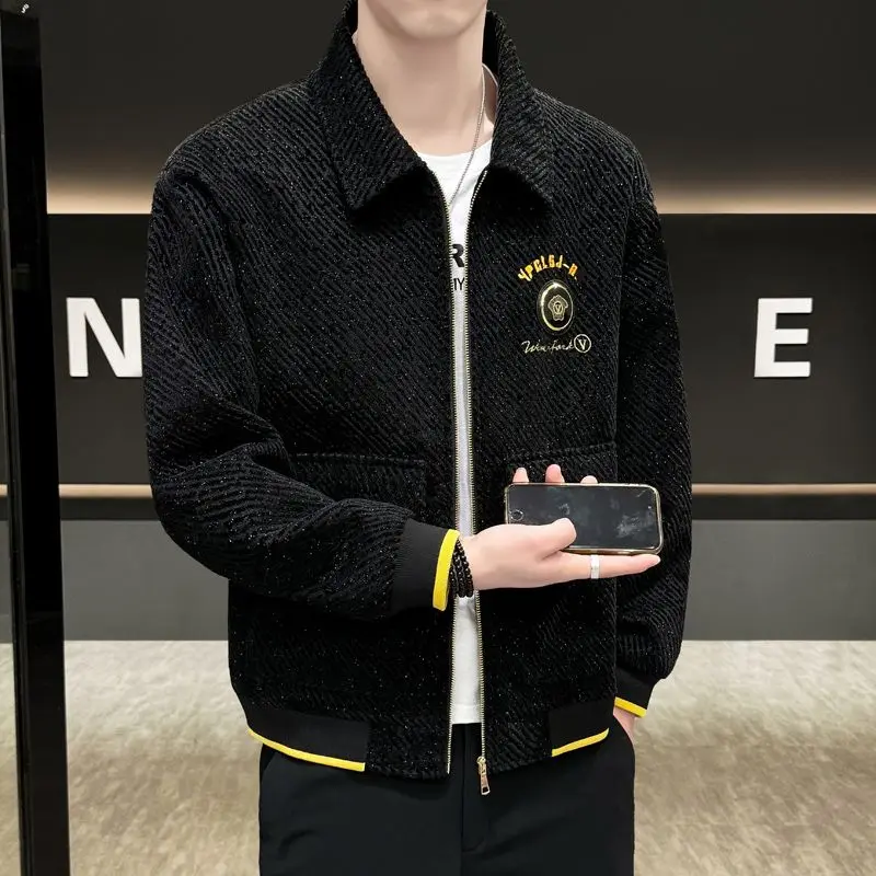 

Весенне-осенняя мужская куртка с лацканами, повседневная трендовая приталенная трендовая весенне-осенняя новинка