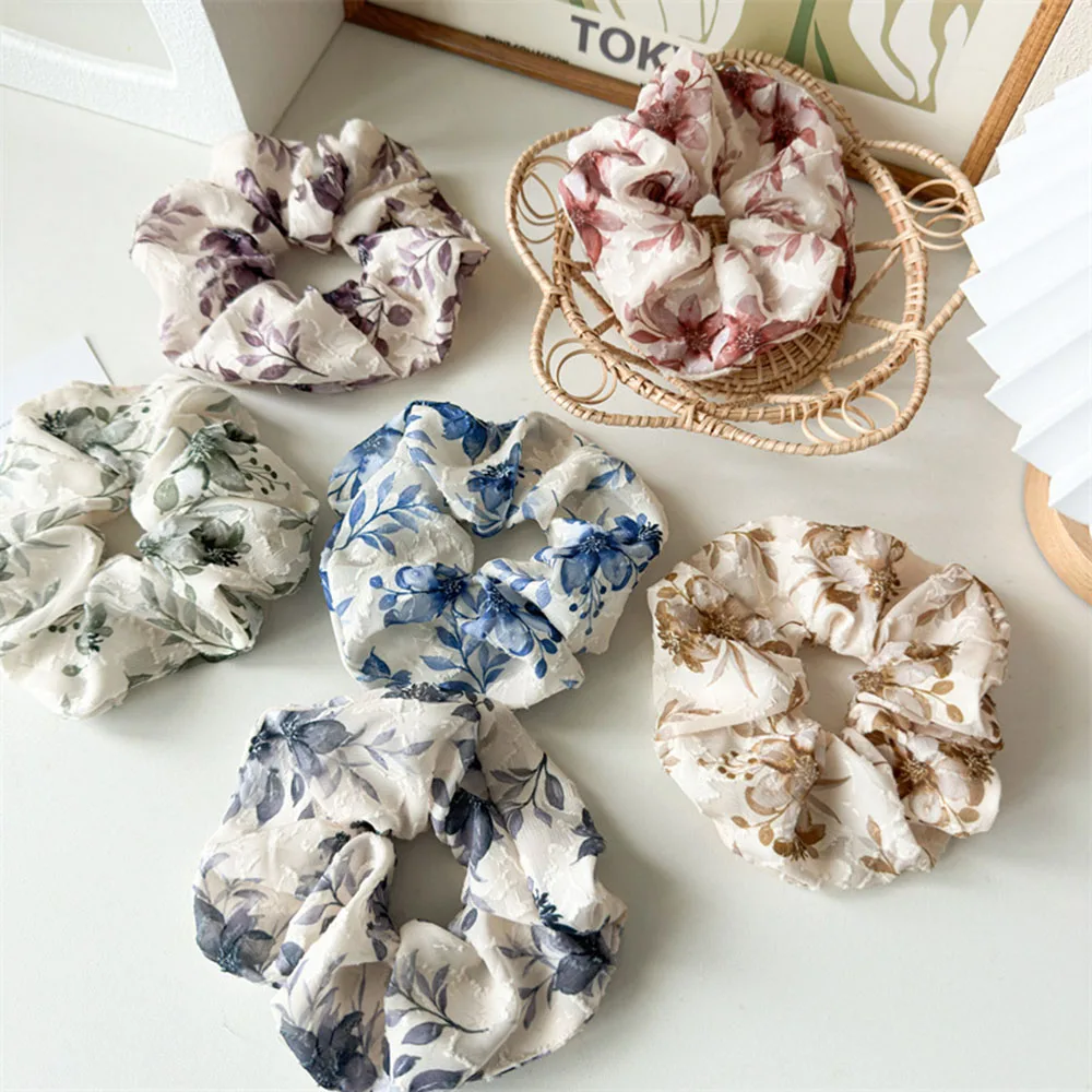 

New Floral Large Satin Scrunchies Hair Ties Elastic Hair Bands Hair Rope Ponytail Holder Hair Accessories Hair Ring Headwear INS